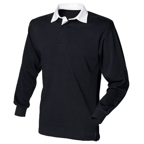 Front Row Long Sleeve Plain Rugby Shirt Black/White